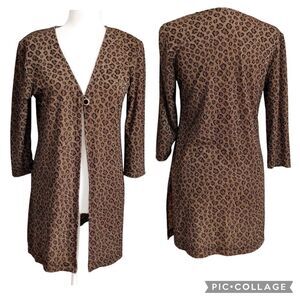Piccalino Petites Gold Black Brown Leopard Print Cardigan Button 3/4 Sleeve Long